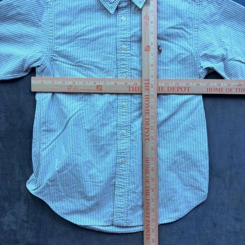 Ralph Lauren Kids Blue White Striped Cotton Oxford Button Down Shirt Size 12